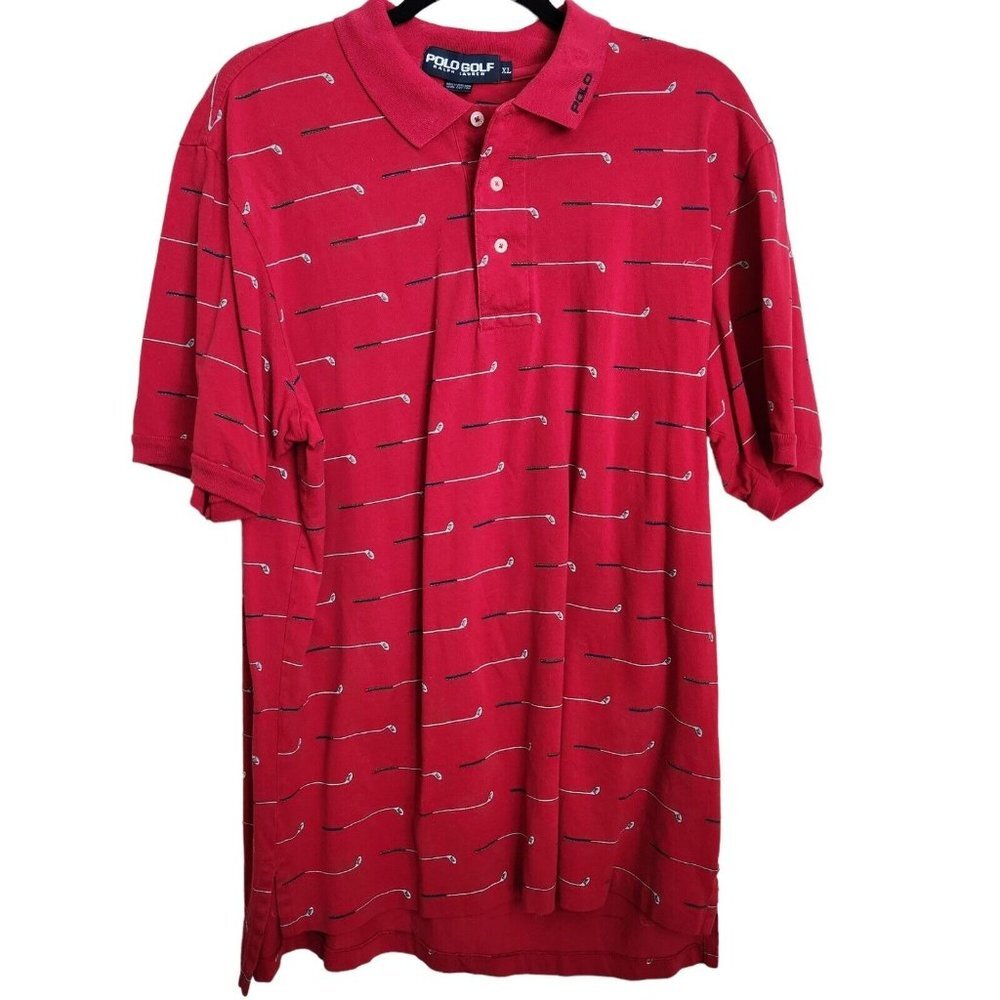 VTG Polo Ralph Lauren Mens Rugby Gold Shirt‎ Sz XL Red Short Sleeve 100% Cotton